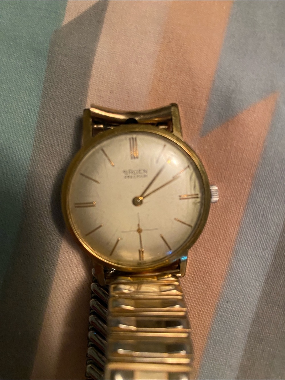 Gruen Gold-Tone Men's Dress Watch - Classic White Dial Cracked face